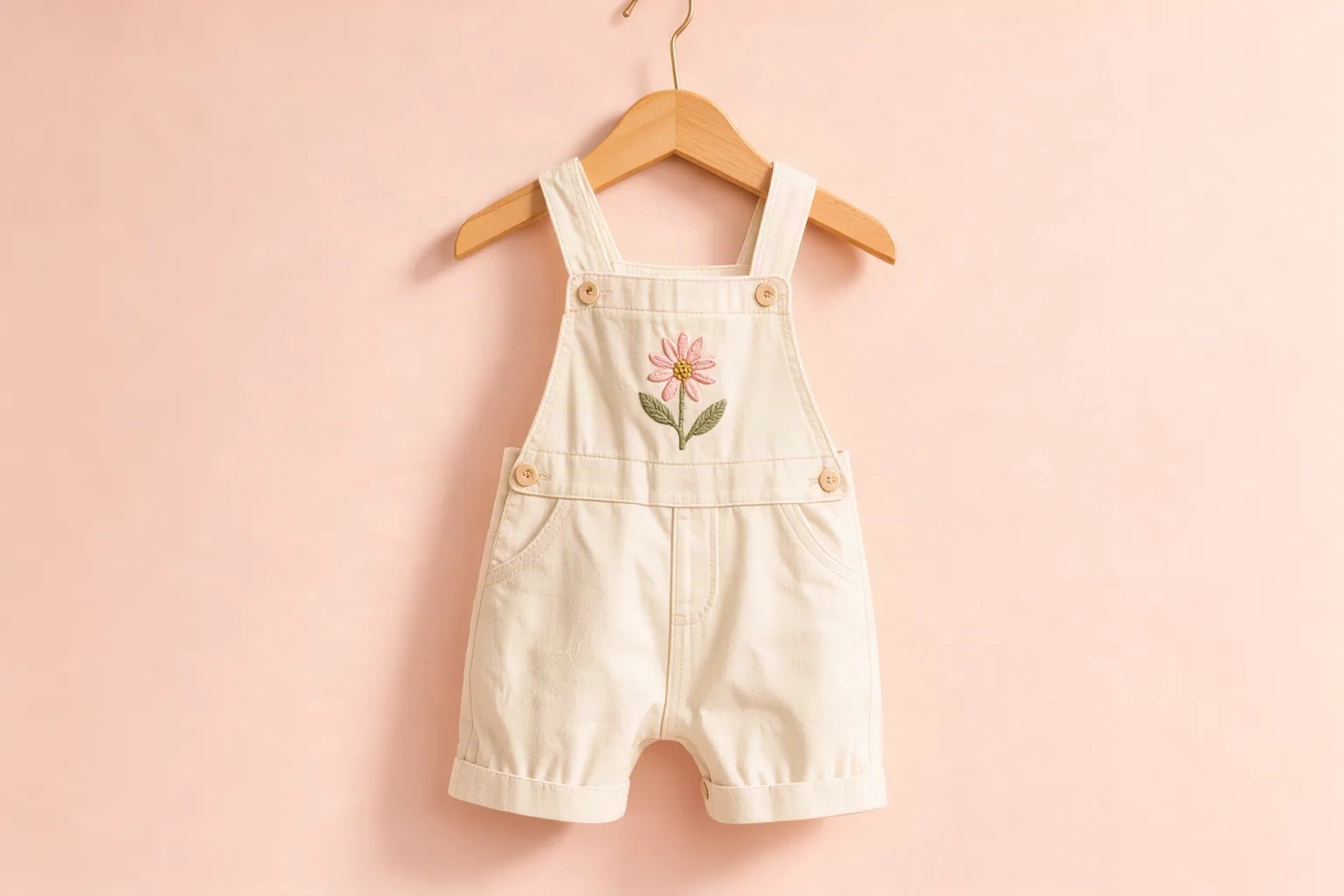 Salopette enfant en coton bio crème avec fleur brodée
